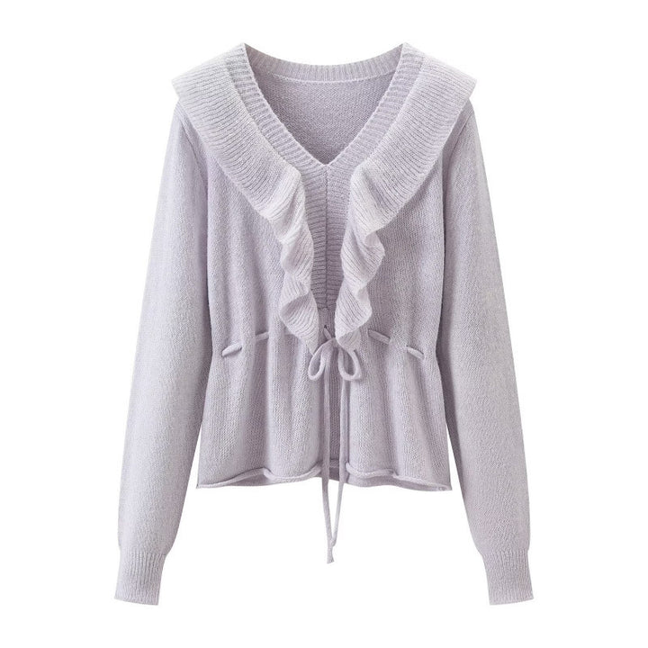 Damen Rüschen-Strickcardigan mit V‑Ausschnitt und Tunnelzugtaillierung Echo Archiv