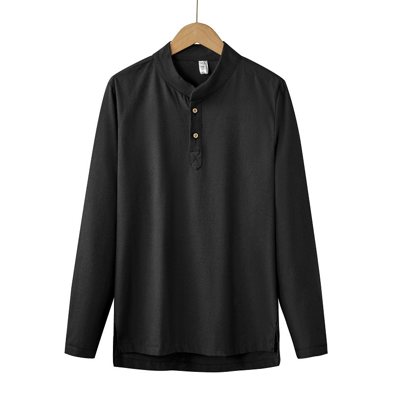 Herren nan langärmeliges Henley-Shirt mit Stehkragen und verdeckter Knopfleiste aus Baumwollmix Echo Archiv