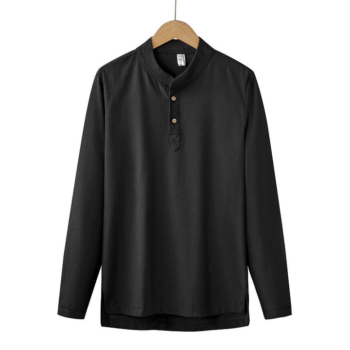 Herren nan langärmeliges Henley-Shirt mit Stehkragen und verdeckter Knopfleiste aus Baumwollmix Echo Archiv