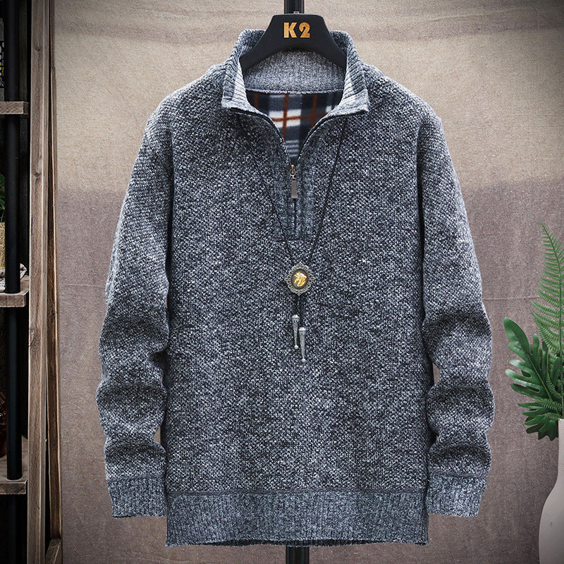 Herren modischer Strickpullover mit halbem Reißverschluss und unterschiedlichen Texturen Echoarchiv