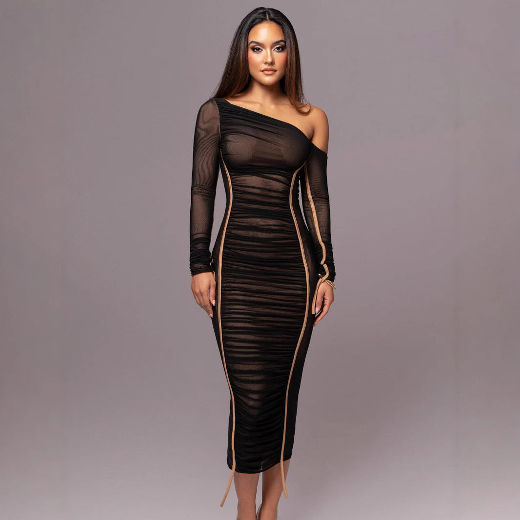 Damen Elegantes One-Shoulder Kleid mit Rüschen Echo Archiv