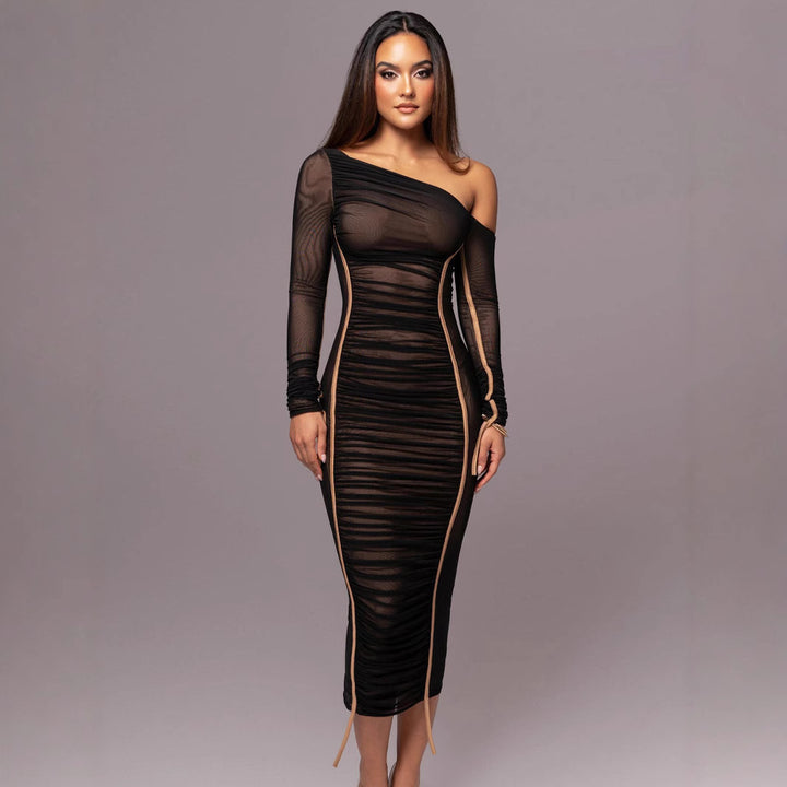 Damen Elegantes One-Shoulder Kleid mit Rüschen Echo Archiv
