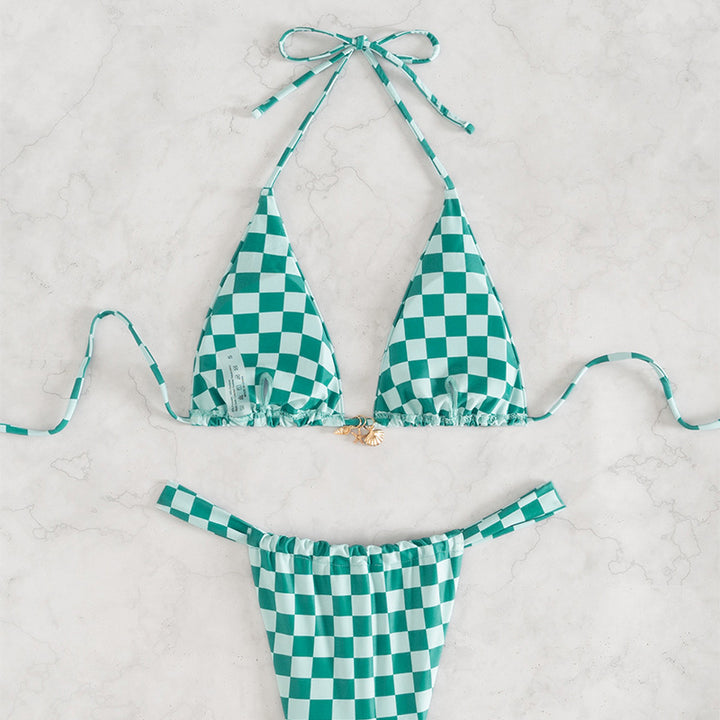 Damen Triangel-Bikini mit modernem Karodesign und verstellbaren Bändern Echo Archiv