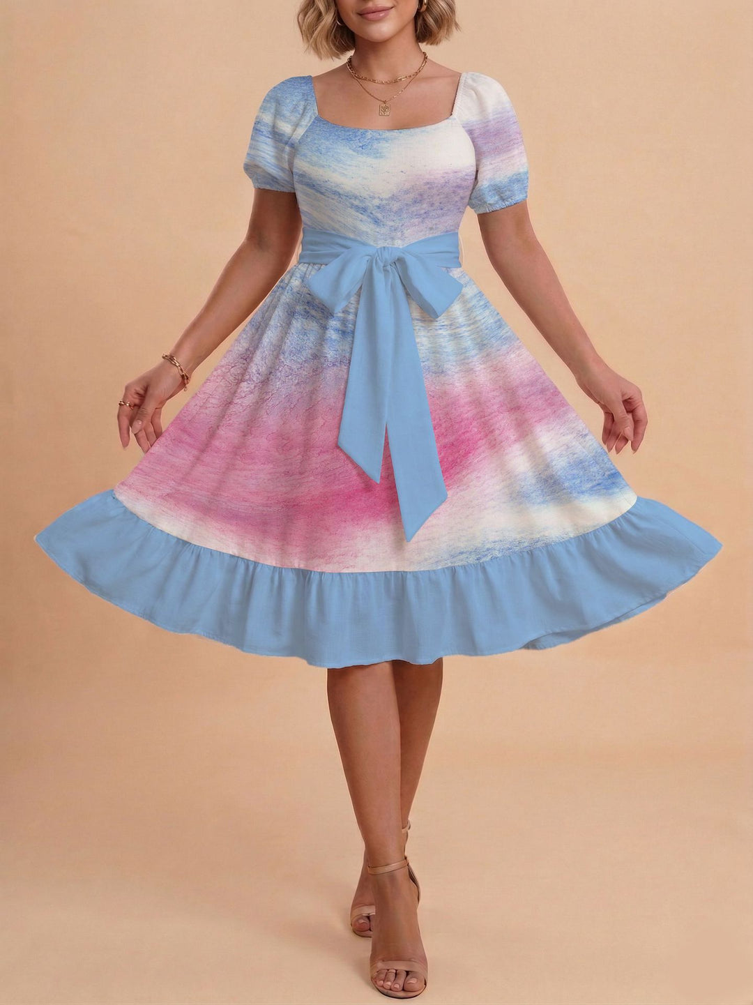 Damen Retro Maxikleid mit Puffärmeln und Taillengürtel Echo Archiv