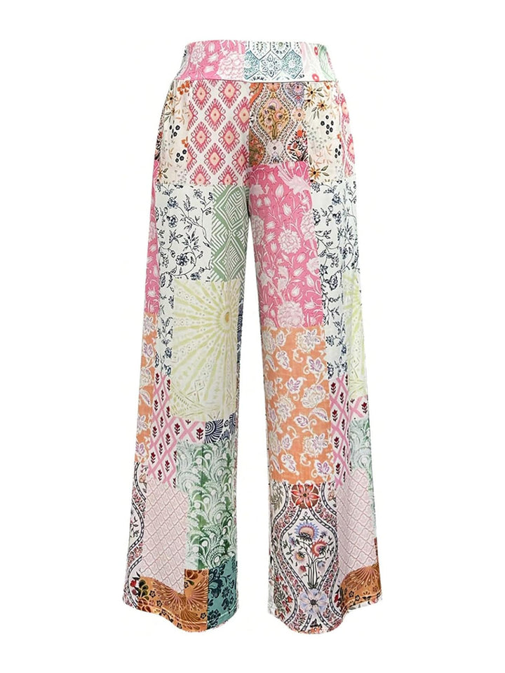 Damen Komfortable weite Stoffhose mit buntem Patchwork-Muster Echo Archiv