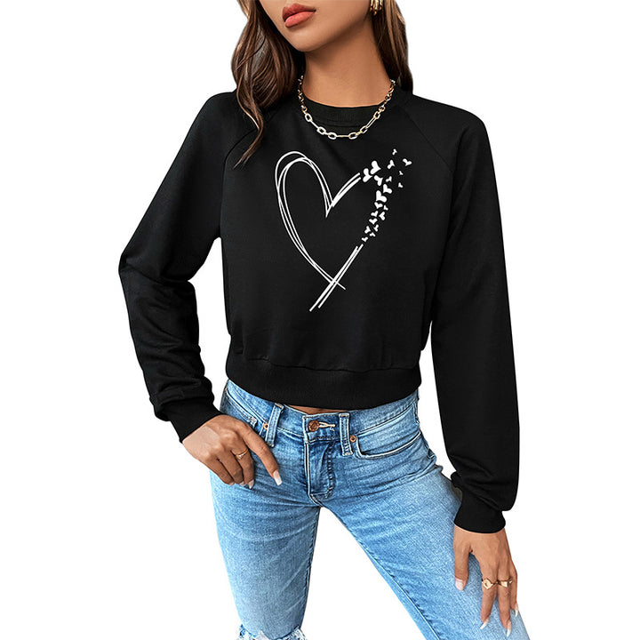 Damen Kurz geschnittenes Sweatshirt mit Herz-Print, Rundhalsausschnitt und Rippbündchen Echoarchiv