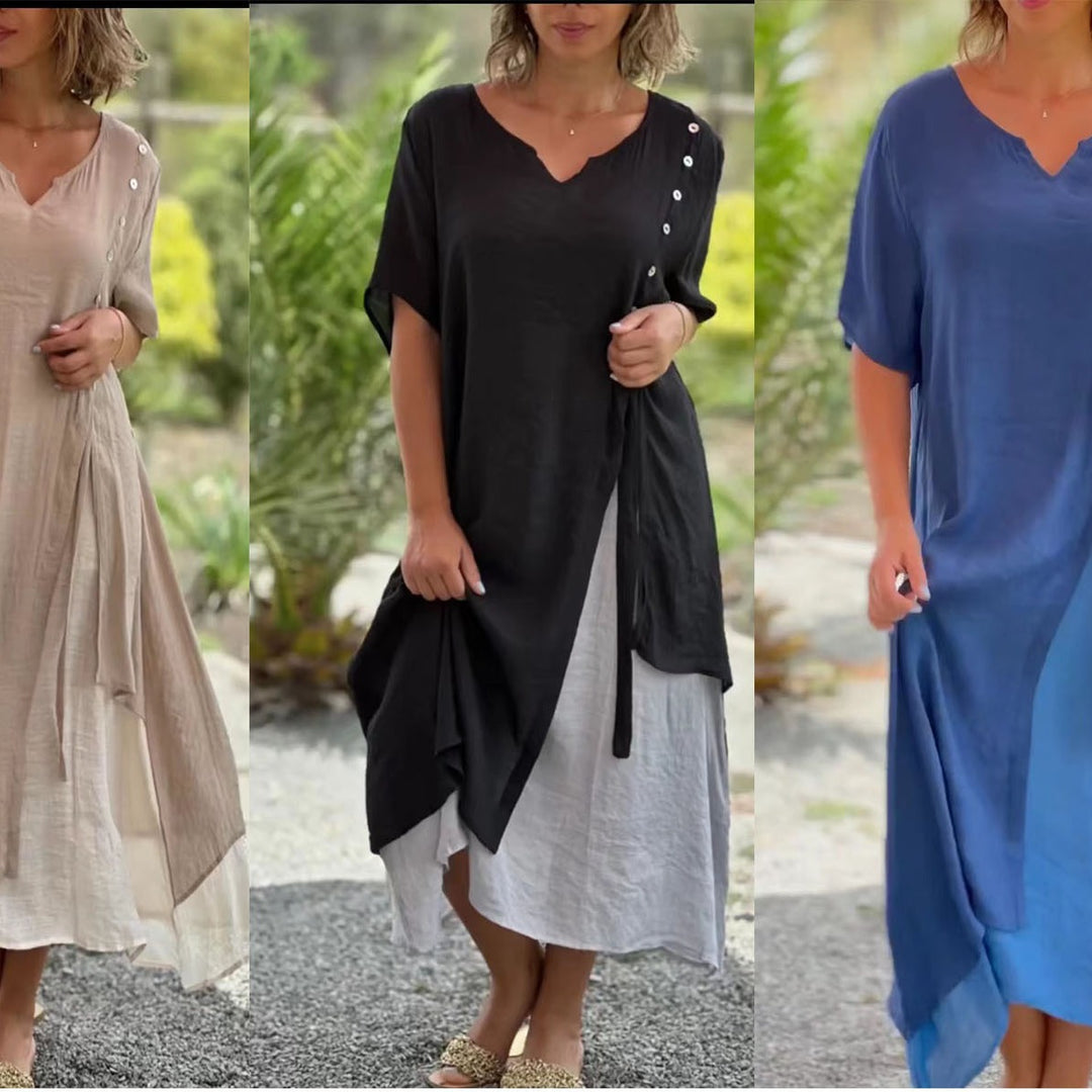 Damen Midi-Kleid mit seitlichem Schlitz und knöpfbarem Detail Echo Archiv