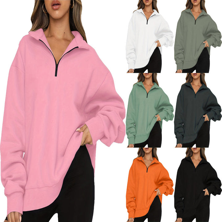 Damen nan Oversized Sweatshirt mit Kurzreißverschluss, Stehkragen und Kängurutasche Echo Archiv