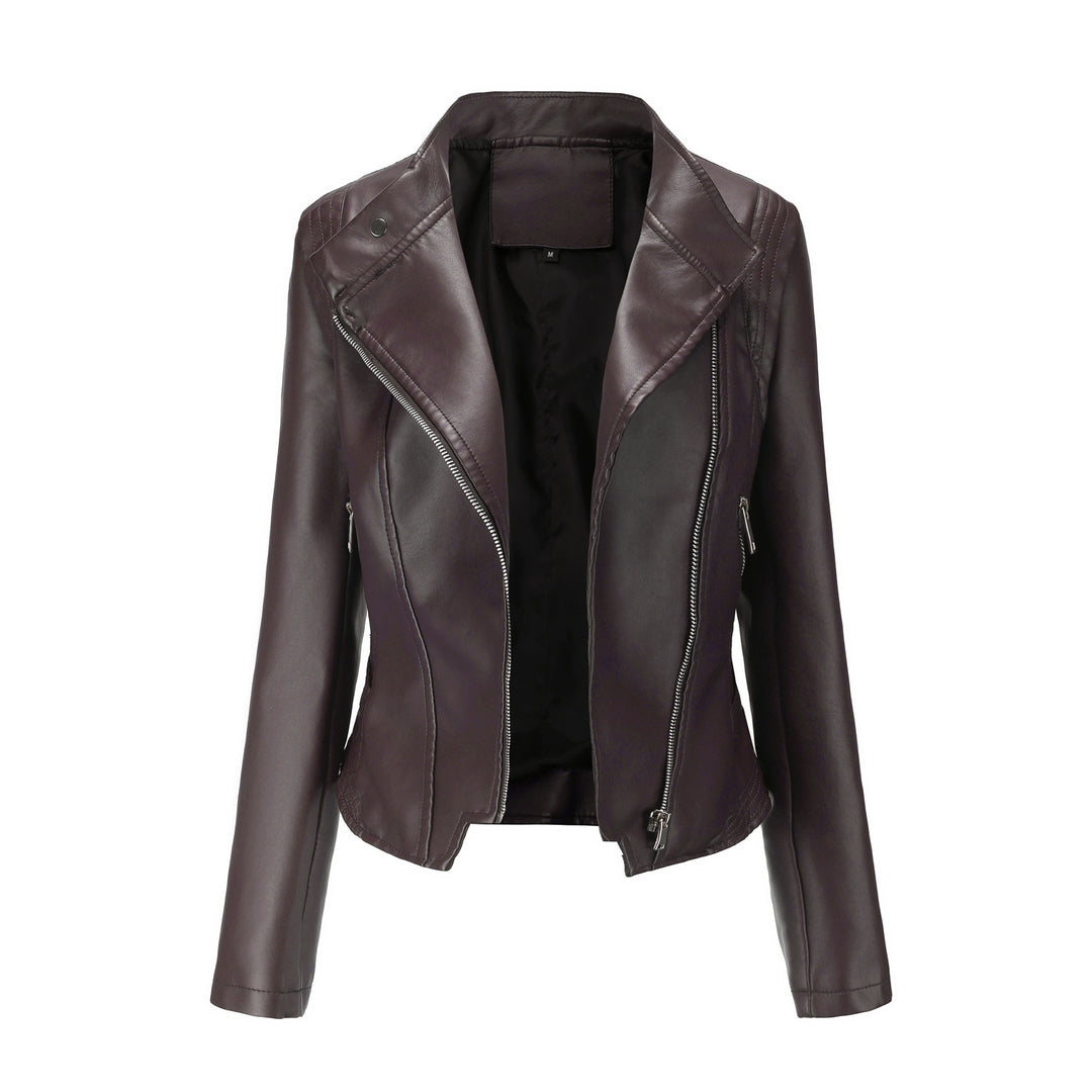 Damen nan kurze taillierte Bikerjacke aus Kunstleder mit asymmetrischem Reißverschluss Echo Archiv