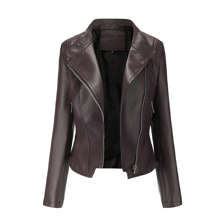Damen nan kurze taillierte Bikerjacke aus Kunstleder mit asymmetrischem Reißverschluss Echo Archiv