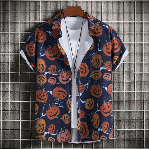 Herren Kurzarmhemd mit fröhlichem Halloween-Motiv Echoarchiv