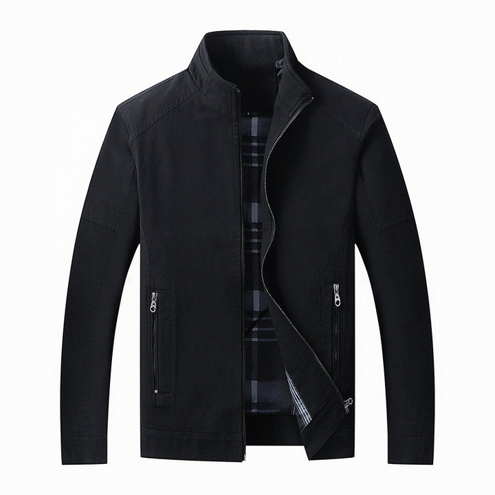 Herren Leichte Baumwoll‑Canvas Übergangsjacke mit Stehkragen und verdeckter Reißverschluss – Taviero