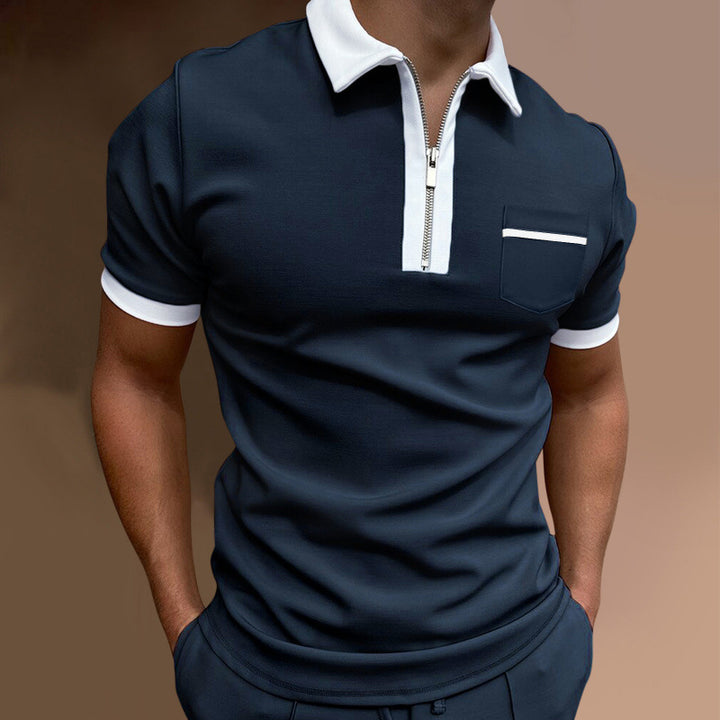 Herren sportliches Kurzarm-Poloshirt mit Reißverschluss und Brusttasche Echoarchiv