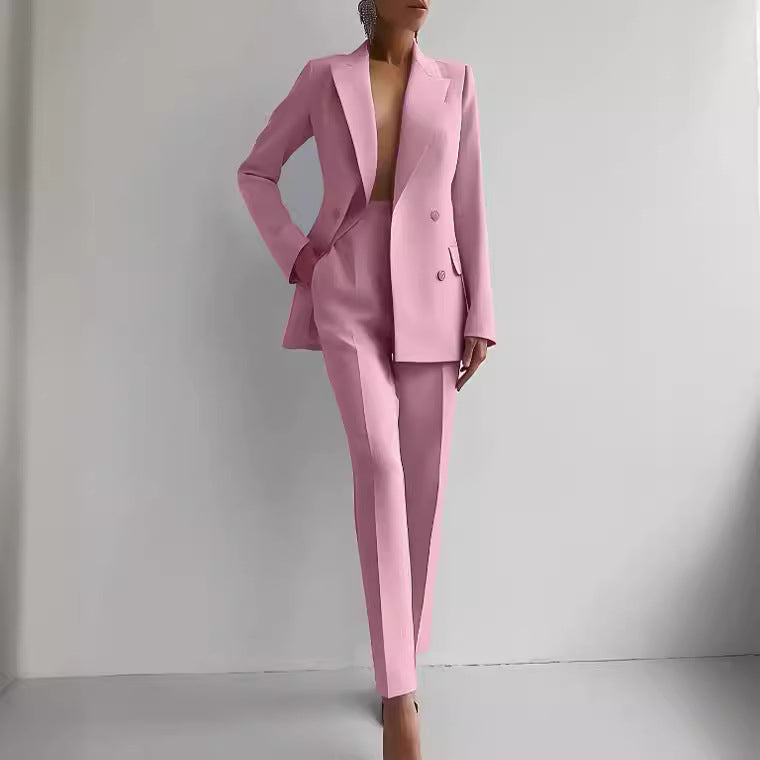 Damen elegante zweireihige Blazer mit maßgeschneiderter Hose Echoarchiv