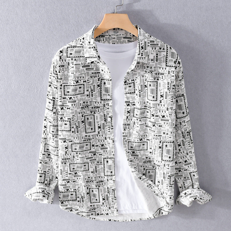 Herren Langarmhemd im Overshirt-Stil mit geometrischem Ethno‑Print Echoarchiv