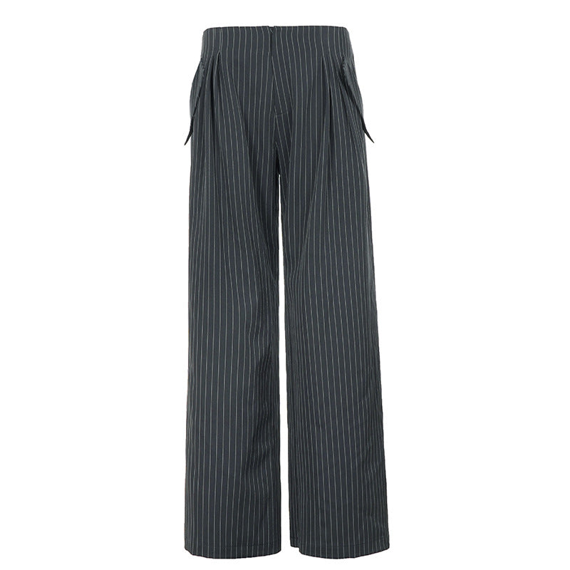 Damen Hochtaillierte Nadelstreifen Palazzo-Hose mit weitem Bein und dekorativen Seitenschlitzen – Avélisse