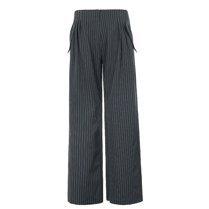 Damen Hochtaillierte Nadelstreifen Palazzo-Hose mit weitem Bein und dekorativen Seitenschlitzen – Avélisse