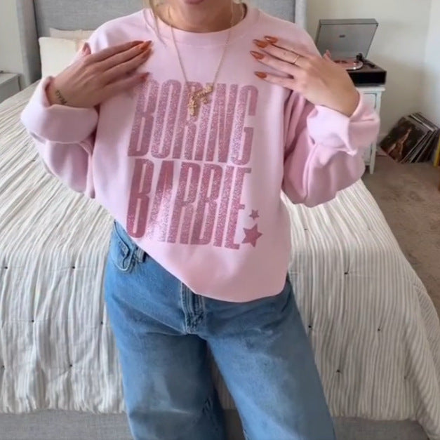 Damen nan glitzerndes Rundhals-Sweatshirt mit Statement-Print und angerauter Innenseite Echo Archiv