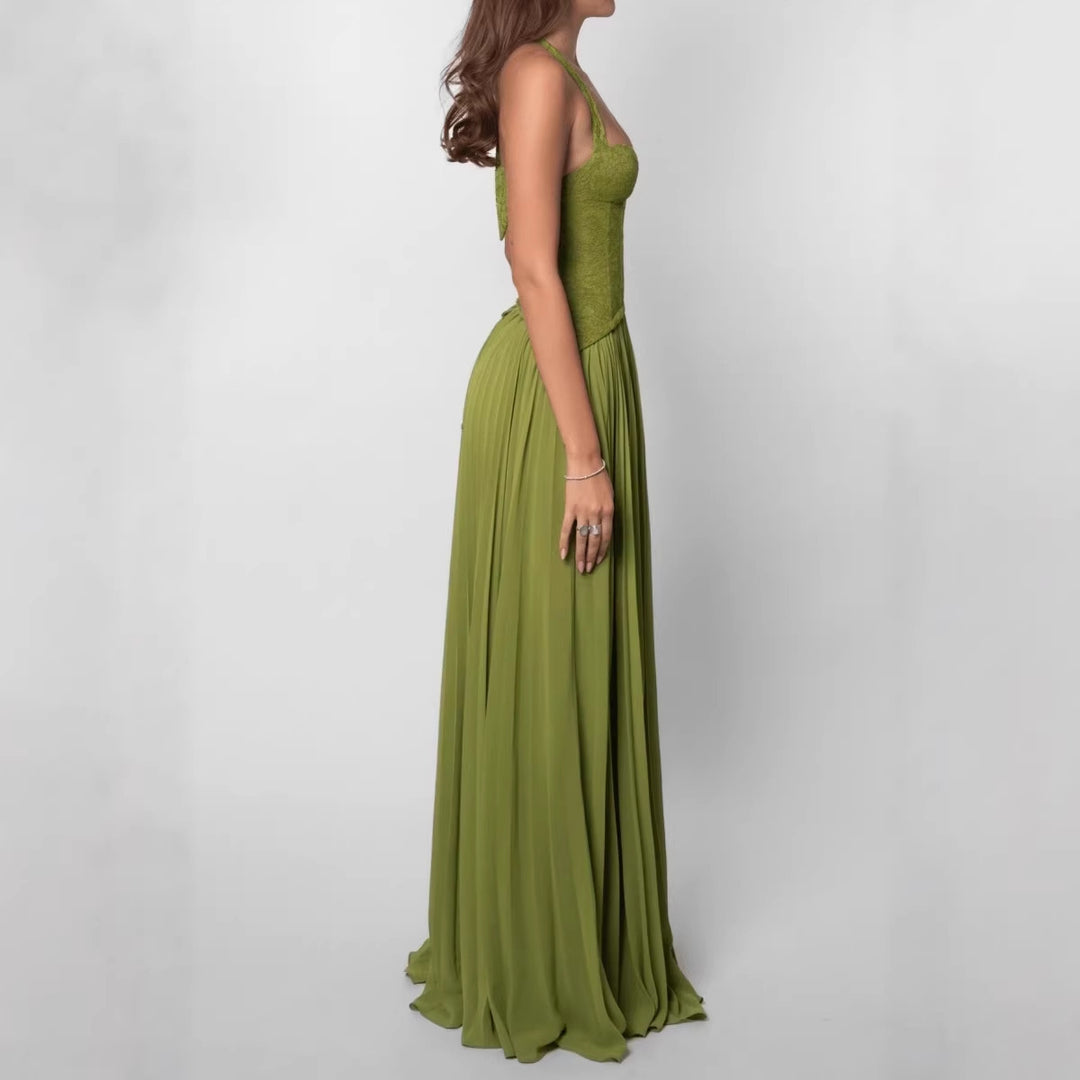 Damen Elegantes Maxikleid mit tiefem V-Ausschnitt und fließendem Rock Echo Archiv