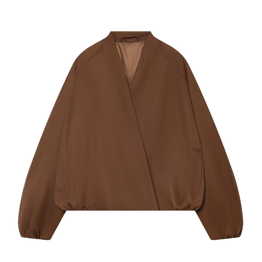 Damen Cropped Kimono-Jacke mit überschnittenen Ärmeln und elastischem Bund Echo Archiv