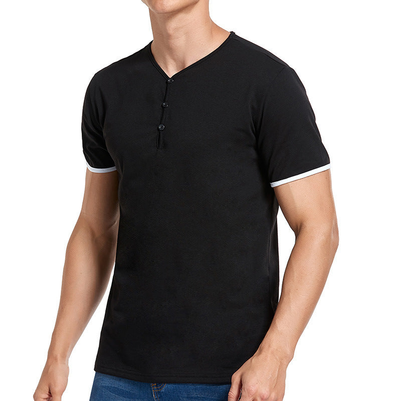 Herren Kurzarm Henley-T-Shirt mit modischem Stehkragen und detailreicher Knopfleiste Echoarchiv