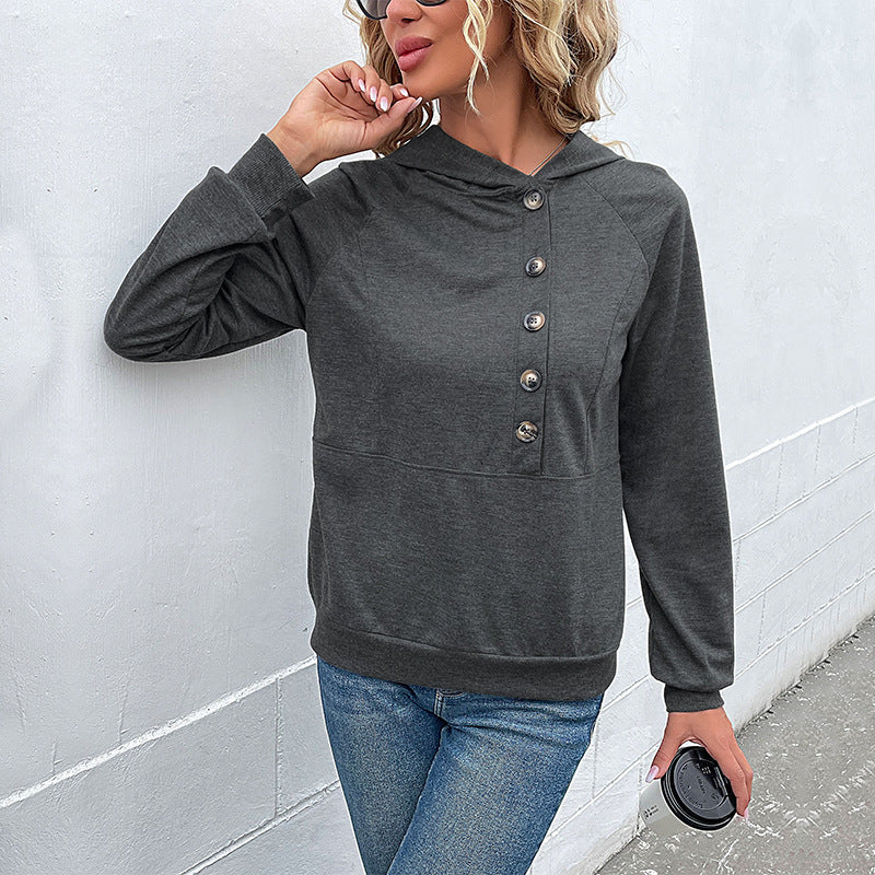 Damen Kapuzenpullover mit asymmetrischer Knopfleiste und Raglanärmeln Echoarchiv