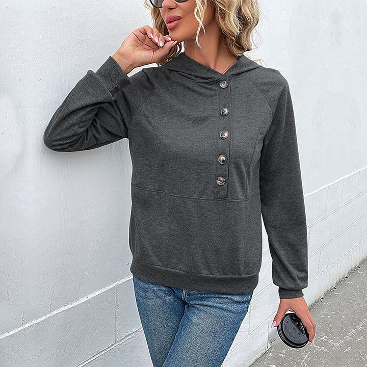 Damen Kapuzenpullover mit asymmetrischer Knopfleiste und Raglanärmeln Echoarchiv