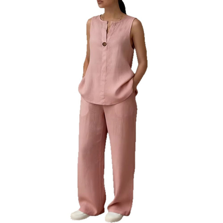 Damen Leinen Set mit elegantem Knopfdetail Echo Archiv