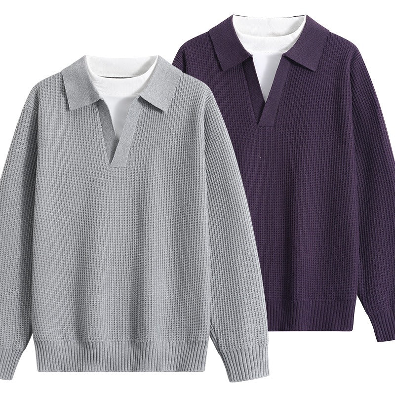 Damen Grobstruktur-Pullover mit Polokragen und V-Ausschnitt Echoarchiv