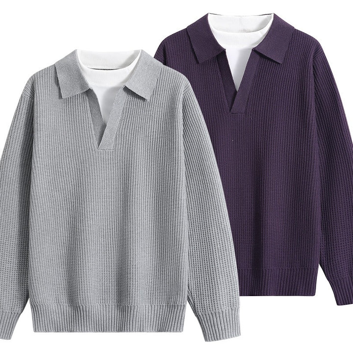 Damen Grobstruktur-Pullover mit Polokragen und V-Ausschnitt Echoarchiv
