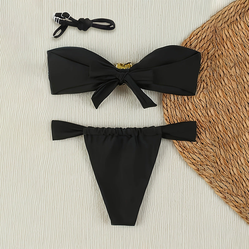 Damen Eleganter Bandeau-Bikini mit floralem Akzent Echo Archiv
