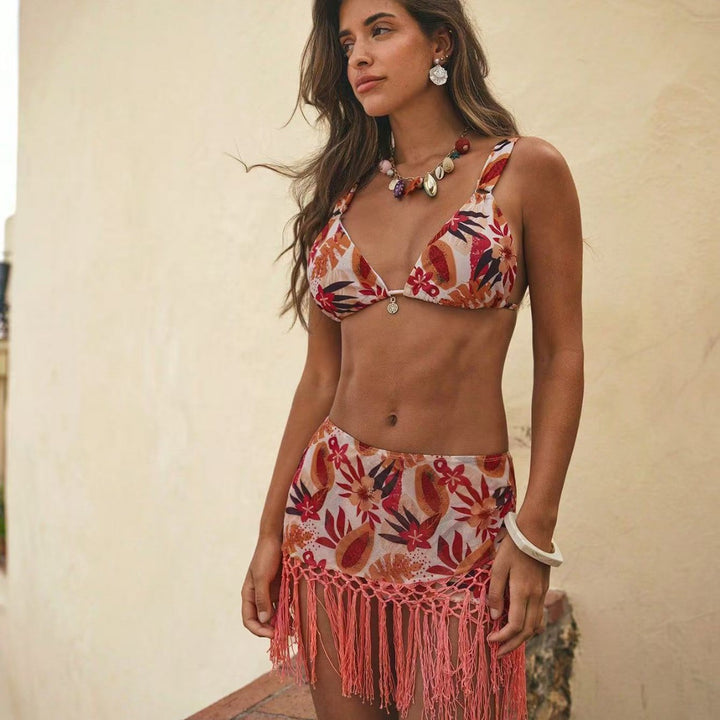 Damen Raffiniertes Bikini-Set mit Fransen Echo Archiv