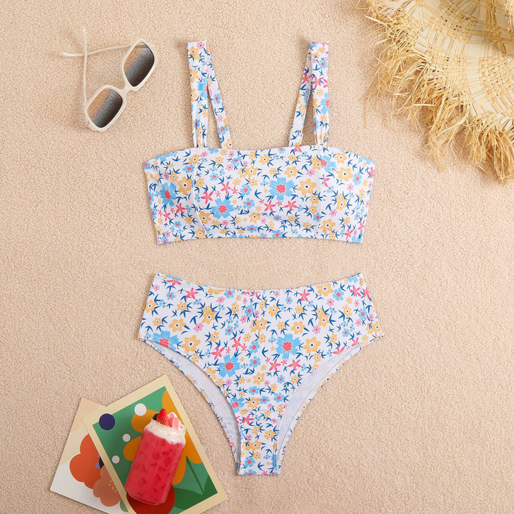 Damen Zweiteiliges Crop-Top Bikini-Set mit floralem Design und breiten Trägern Echo Archiv