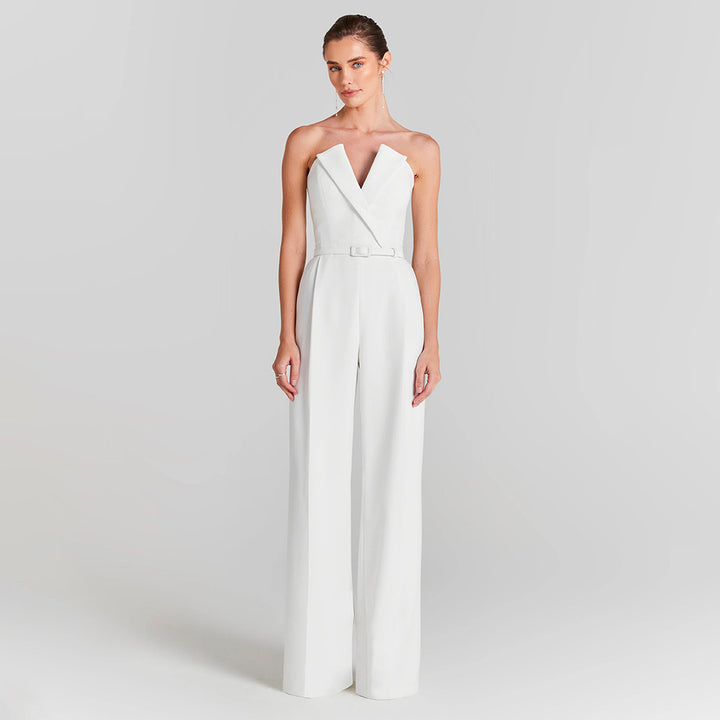 Damen eleganter Jumpsuit mit transparenten Ärmeln und Perlenverzierung Echo Archiv
