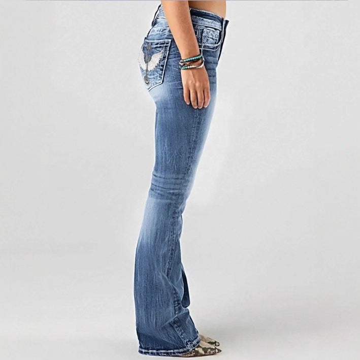 Damen mittelhoch geschnittene Bootcut-Jeans mit Vintage‑Wash, leichtem Stretch und Five‑Pocket-Design Echo Archiv