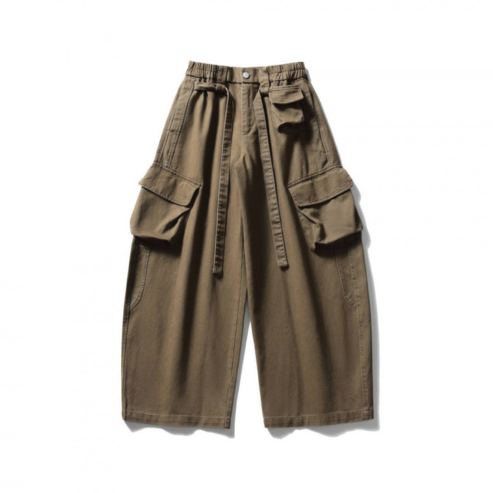 Unisex Weite Cargo-Cropped-Hose mit hohem elastischem Bund, Mehrfachtaschen und Kordelzug Echo Archiv