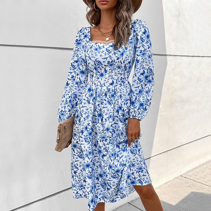 Damen Blumiges Midi-Kleid mit schulterfreien Ärmeln Echo Archiv