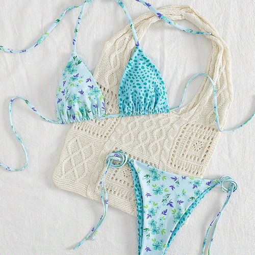 Damen Triangel-Bikini-Set mit hübschen Blumenmustern Echo Archiv