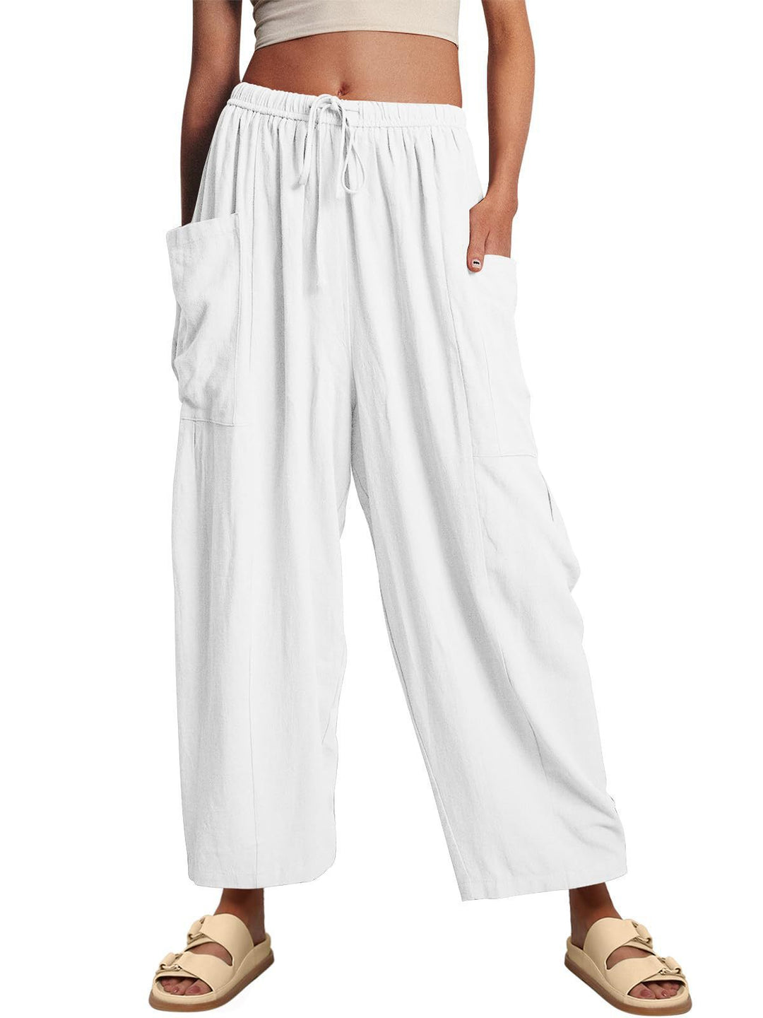 Damen nan weite Palazzohose aus leichtem Leinenmix mit Tunnelzug und seitlicher Tasche Echo Archiv