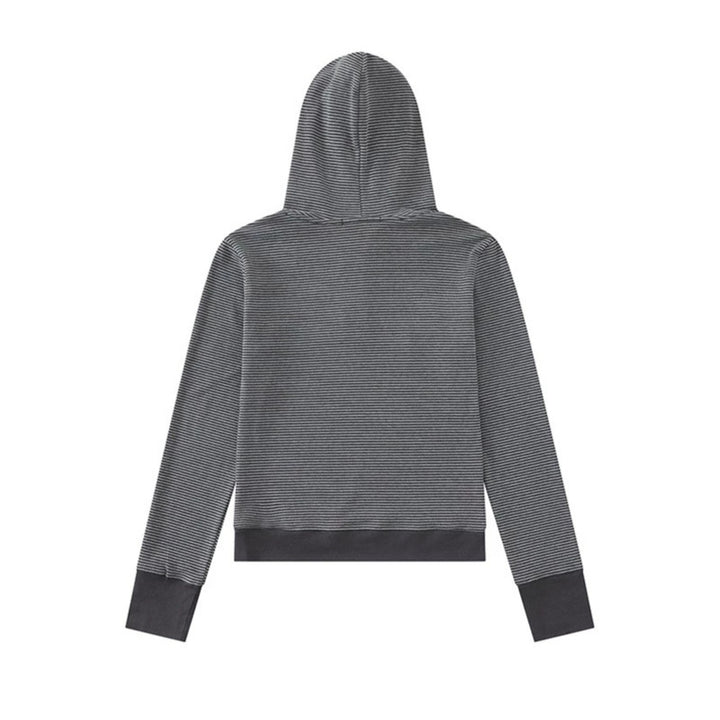 Damen Kapuzen-Henley-Pullover aus leichtem Streifenjersey mit Musik-Print Echoarchiv