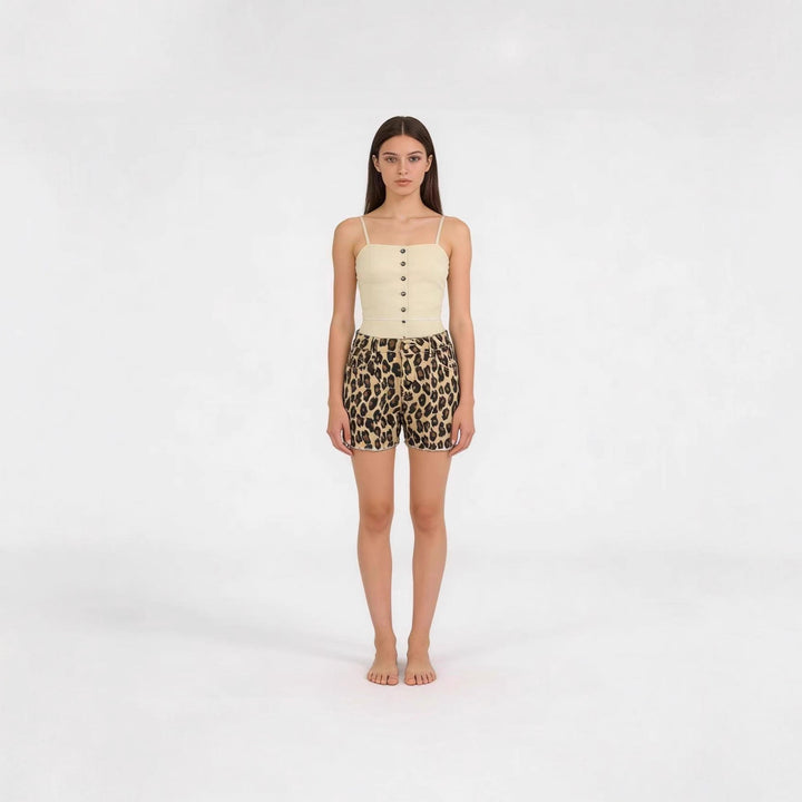 Damen lässige Leo-Shorts mit fransigem Saum und hohen Taschen Echo Archiv