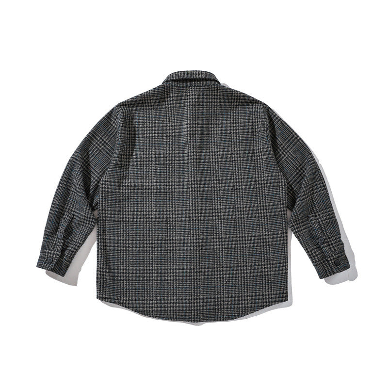 Unisex Kastenförmiges Overshirt aus Wollmix mit Glencheck, Brusttasche und gerundetem Saum Echo Archiv