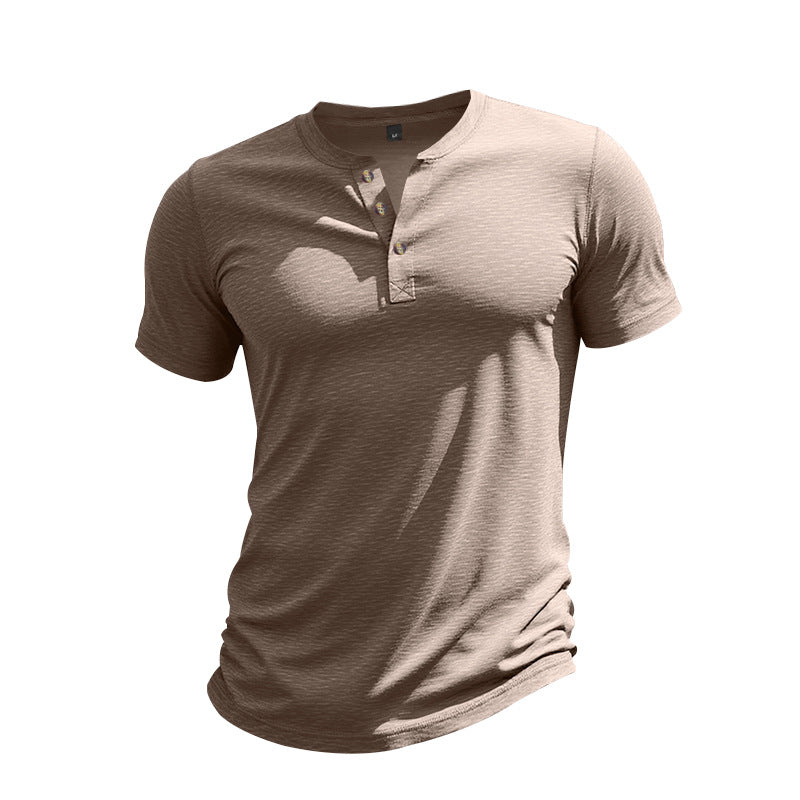 Herren Kurzarm-Henley-T-Shirt aus weicher Baumwolle mit dekorativer Knopfleiste Echoarchiv