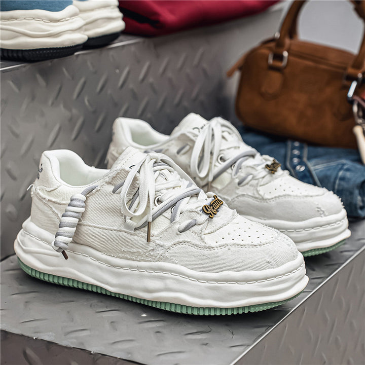 Damen denim-Plateau-Sneaker mit kontrastnähten, wattierter Wellenlaufsohle und verzierten Schnürdetails Echo Archiv