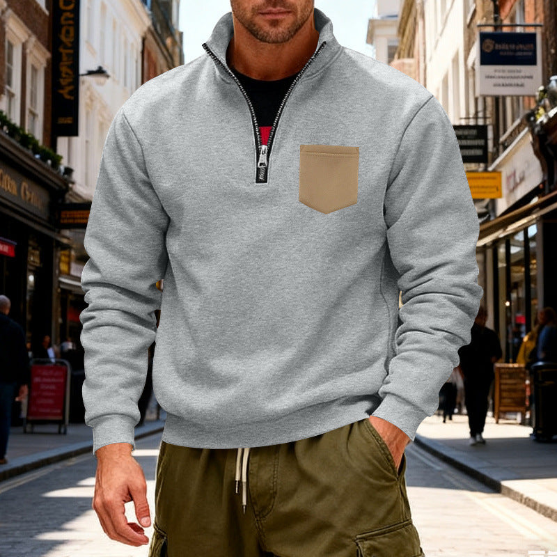 Herren modischer Sweatshirt mit halbem Reißverschluss und aufgesetzter Tasche Echoarchiv