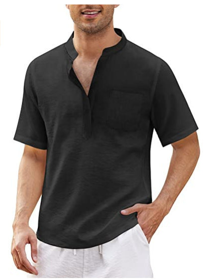 Herren hochwertiges Kurzarm-Henley-Shirt mit praktischer Brusttasche Echoarchiv