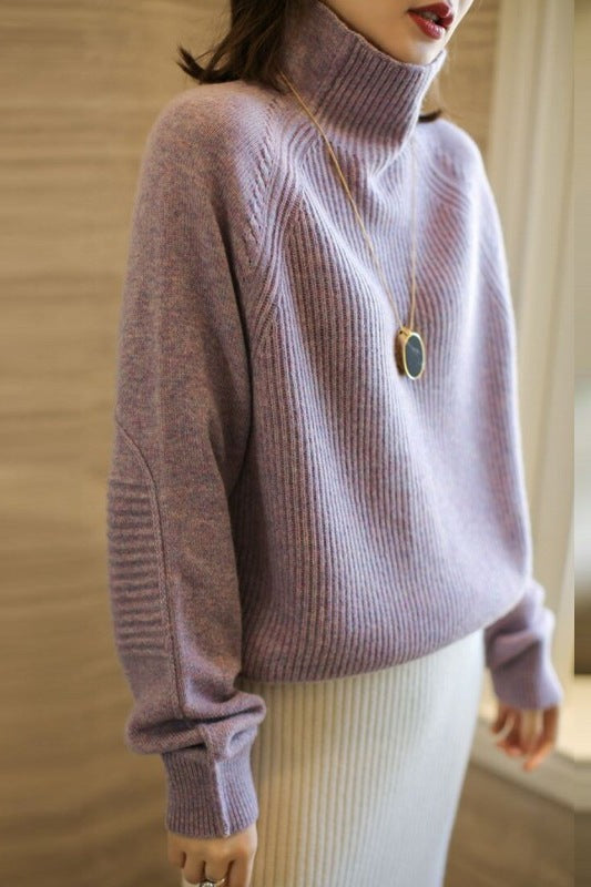Damen Rollkragenpullover aus feinem Rippstrick mit Raglanärmeln und legerer Silhouette Echoarchiv