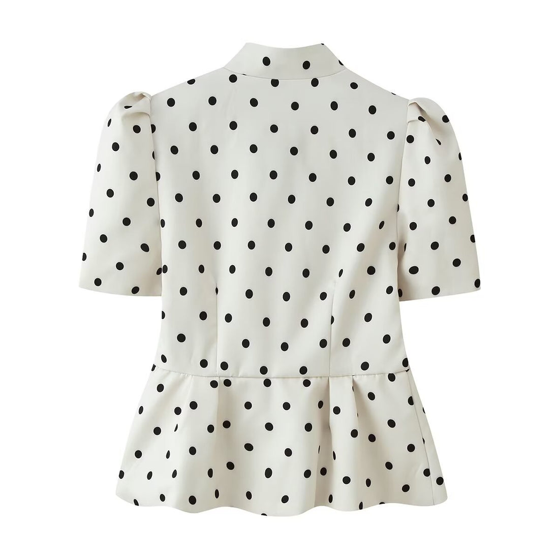 Damen Taillierte Polka‑Dot Bluse mit Stehkragen, Puffärmeln und Schößchen Echo Archiv