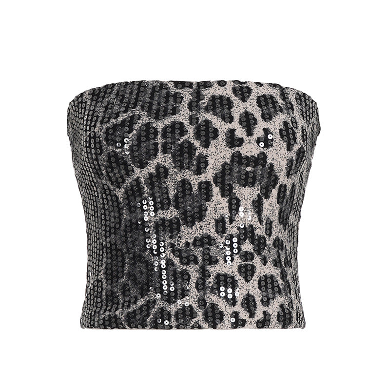 Damen Glitzerndes Minikleid mit Leopardenmuster und Spaghettiträgern Echo Archiv