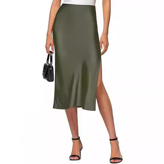 Damen Satin-Midirock mit hohem Schlitz Echoarchiv